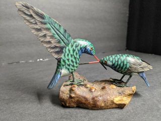 Vintage Wooden Hand Painted Humming Bird Carving