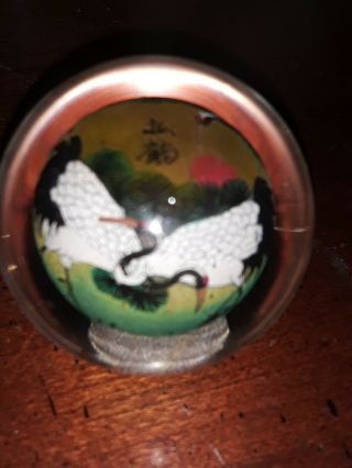 Asian Oriental Reverse Hand Painted Glass Ball Paperweight