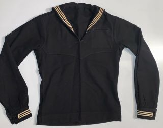 Vintage USN US NAVY WW2 Era Cracker Jack Sailor Black Wool Uniform Shirt Named 2