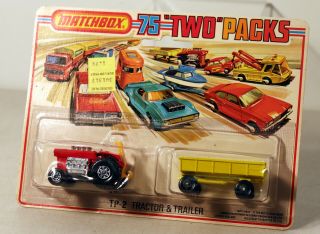 Dte 1978 Card Lesney Matchbox Twin Pack Tp - 2 Red Tractor & Trailer Niop