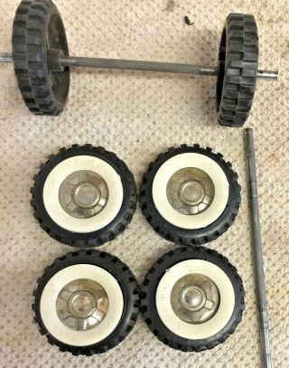 6 Structo Toy Truck Wheels 4 White Walls And 4 Hub Caps Parts