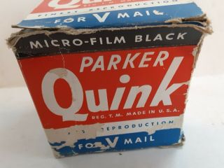 Vintage World War Ii Boxed 4 Oz Bottle Parker Quint V - Mail Black,  W/ink