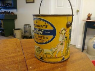 ANTIQUE ARMOURS VERIBEST PEANUT BUTTER TIN LITHO PAIL CAN NURSERY RHYME GROCERY 2