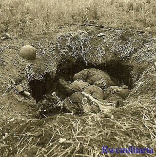 Sad German View Of Kia Russian Soldiers In Foxhole At Front; 1942