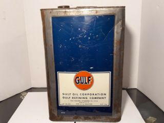 Old Vintage Gulf Supreme Motor Oil 5 Gallon Square Tin Can