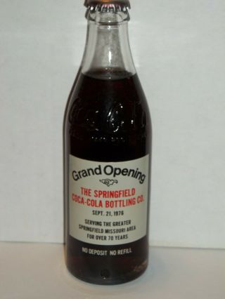 10 Oz Coca Cola Commemorative Bottle - 1976 Springfield Ccbc Grand Opening