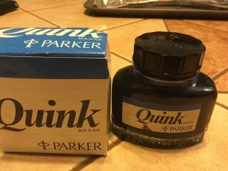 Vintage Parker Quink Ink - Washable Royal Blue,  Solv - X,  Glass Bottle - 2.  0oz