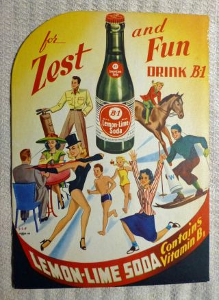 B1 Lemon - Lime Soda Vintage Easel Back Cardboard Advertising Sign Old Stock
