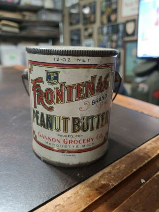 Vintage 12oz.  1920s Antique Frontenag Frontenac Peanut Butter Tin Can Pail