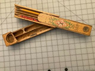 Vintage Wood Pencil Box 9 1/2 