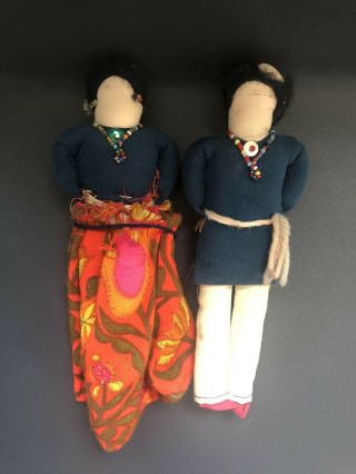 Vintage Handmade 8” Navajo Cloth Dolls Native American Indian - Mulit Color Beads