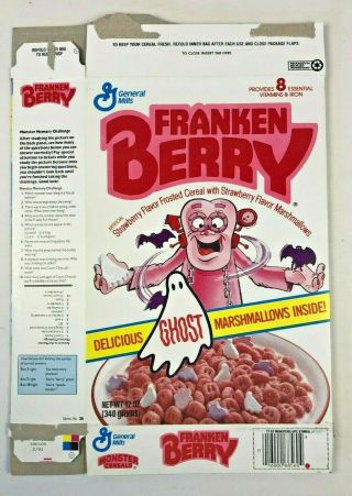 1987 Vintage Franken Berry Complete Cereal Box General Mills Monster Ghost