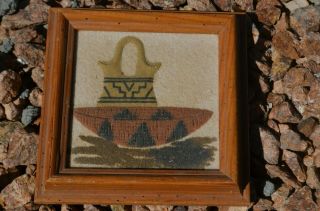Vtg Framed Navajo Native American Sand Art Ceremony Pottery Vessel Basket