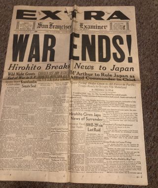 War Ends Extra Wwii San Francisco Examiner Newspaper August 15,  1945