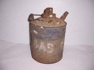 Vintage Blue Painted Metal 1 Gallon Gas Oil Kerosene Can With Wood Handle