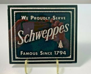 Vintage Schweppes Advertising Soda | Small Glass Bar Sign Beeco Chicago 1950s