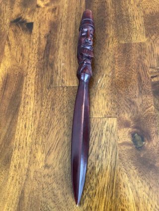 Vintage Hand Carved Mahogany Wood African Theme 10” Letter Opener