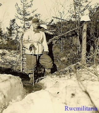 Winter Warrior Wehrmacht Soldier In Snow Camo W/ Helmet On Post By Bunker