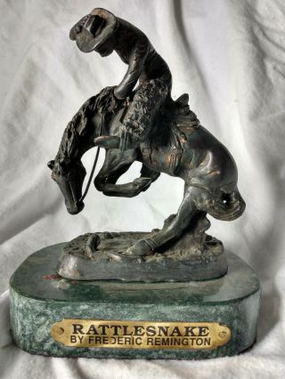 7 " Fredric Remington " Rattlesnake " Cast Bronze Sculpture,  Marble Base,  Cowboy