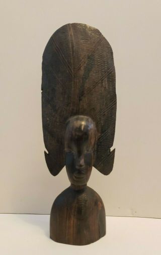 Vintage African Wooden Head Bust - Statue Figurine - Approx.  13 " T