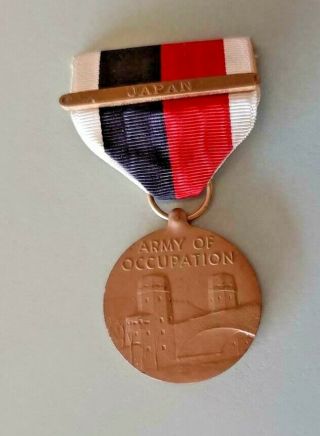 Vintage Ww2 Us Army Of Occupation Medal Japan Bar And Ribbon