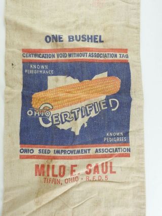 Vintage Seed Corn Bag Sack Milo E Saul Tiffin Ohio Certified