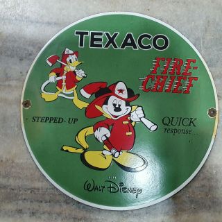 Texaco Fire Chief Porcelain Enamel Sign 12 Inches Round