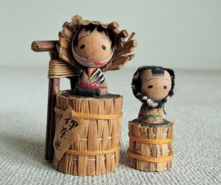 1.  5 Inch Japanese Sosaku Kokeshi Pair Dolls