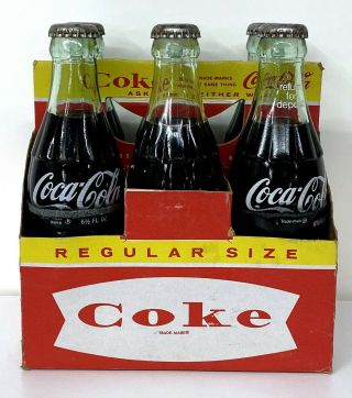 Vintage 1960 ' s Coca Cola Coke Cardboard 6 Pack Case Bottle Carrier Full Bottles 2