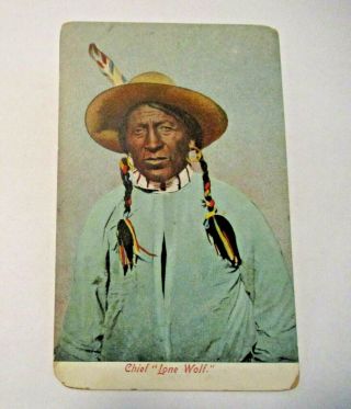 Antique Chief " Lone Wolf " Indian Chief Native American Postcard
