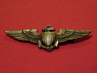 Wwii Us Navy Or Usmc Aviator Pilot Wing Pin Cap Size 1 5/8 " Sterling & 10k H - H