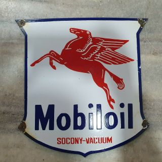 Mobil Oil Socony Vacuum Porcelain Enamel Sign 12 X 12 Inches