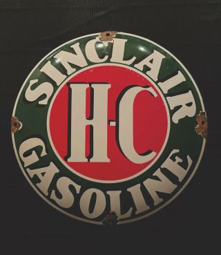 Vintage Domed Sinclair Hc 12” Porcelain Sign Car Truck Oil Gas