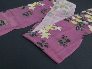 008bcf 2259 Silk Fabric 1930s Vintage Japanese Kimono Rinzu Flower Purple Berry