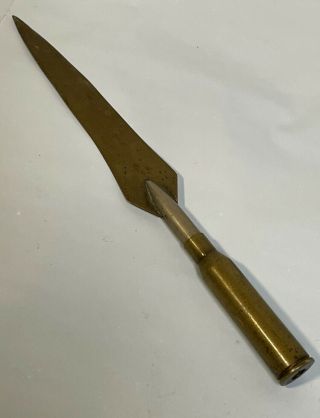 Ww2 Trench Art Bullet Knife Letter Opener Dagger Relic Brass Tip 6”
