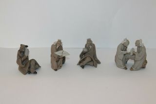 Vintage Chinese Mud Men Figurines (4 Total)
