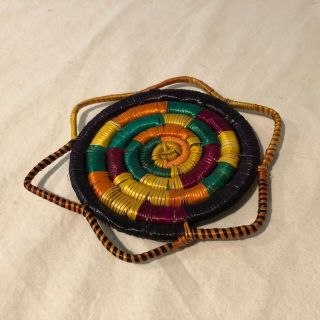 Vintage African Handmade Woven Straw Multi Colored Twisted Rattan Coaster