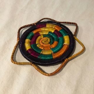Vintage African Handmade Woven Straw Multi Colored Twisted Rattan Coaster 2