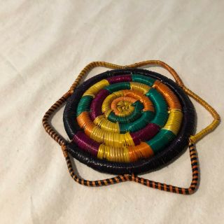 Vintage African Handmade Woven Straw Multi Colored Twisted Rattan Coaster 3