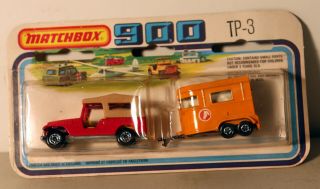 Dte 1978 Card Lesney Matchbox Twin Pack Tp - 3 53 Red Jeep & Pony Trailer Niop
