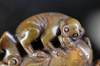 Unique Chinese Old Jade Carved Elephant/Monkey Pendant B10 2