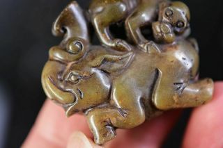Unique Chinese Old Jade Carved Elephant/Monkey Pendant B10 3