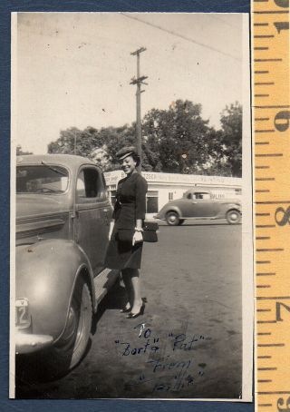 1930s African - American Young Lady Standing By Coupe Auto Vintage Photo Snapshot