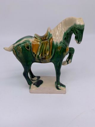Chinese Sancai Glazed Tang Dynasty Style War Horse Flambe Drip Glaze Figurine 5 "