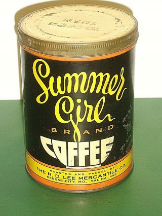 Summer Girl One Pound Coffee Tin H.  D.  Lee Mercantile Kansas City Missouri