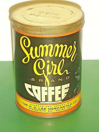 SUMMER GIRL ONE POUND COFFEE TIN H.  D.  LEE MERCANTILE KANSAS CITY MISSOURI 2