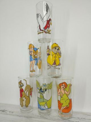 1977 Pepsi Set Of 6 Walt Disney Collector Series Glasses The Rescuers No Rufus