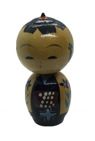 Vintage 2” Japanese Wood Nodder Kokeshi Boy Doll Movable Head Hand Painted