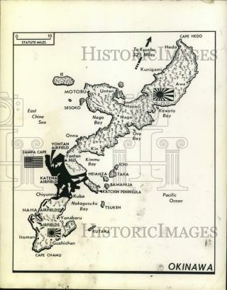 1945 Press Photo Map Showing Troop Positions On Okinawa,  Japan In World War Ii