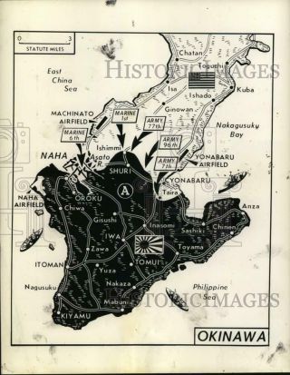 1945 Press Photo Map Showing World War Ii Troop Movements In Okinawa,  Japan